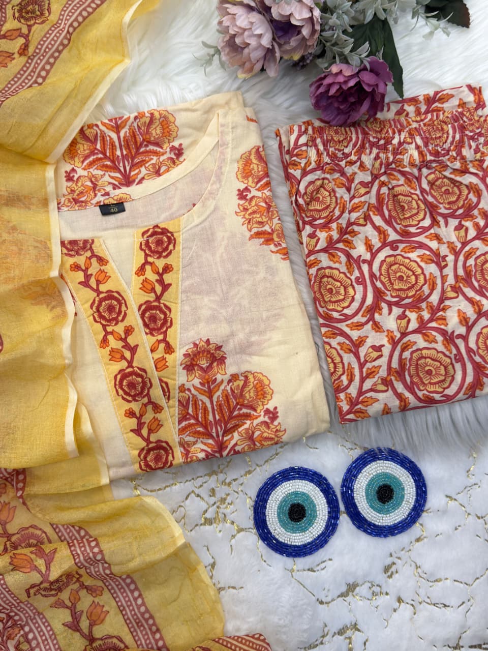 Festive Mal Cotton 3-Piece Cord Set with Dupatta