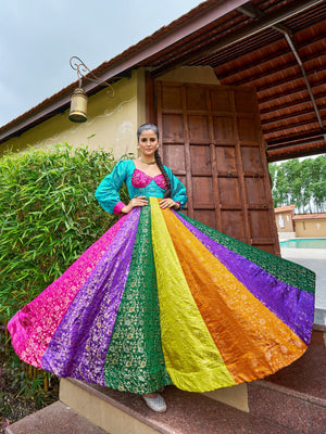 Multi-Color 12 Kali Anarkali Gown – Gold-Toned Viscose Weave