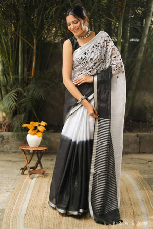 French Knot Handmade Pure Linen Saree – Lightweight & Premium