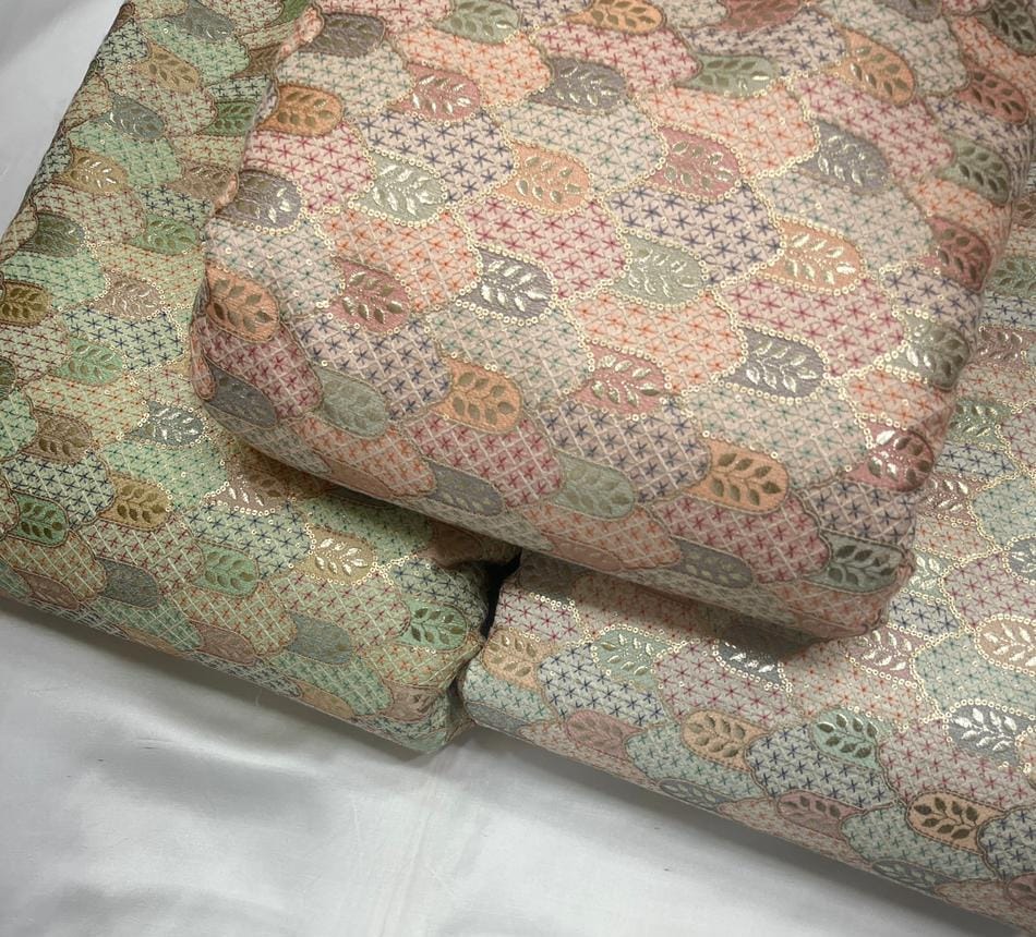 Premium Pure Embroidered Raw Silk Fabric – 44 width