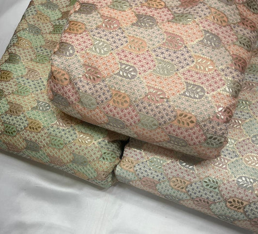 Premium Pure Embroidered Raw Silk Fabric – 44 width