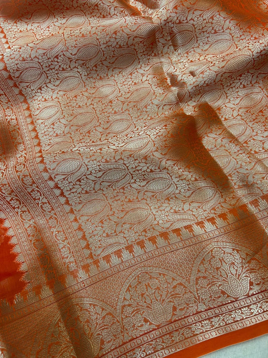 Pure Organza Silk Banarasi Saree with Golden Zari