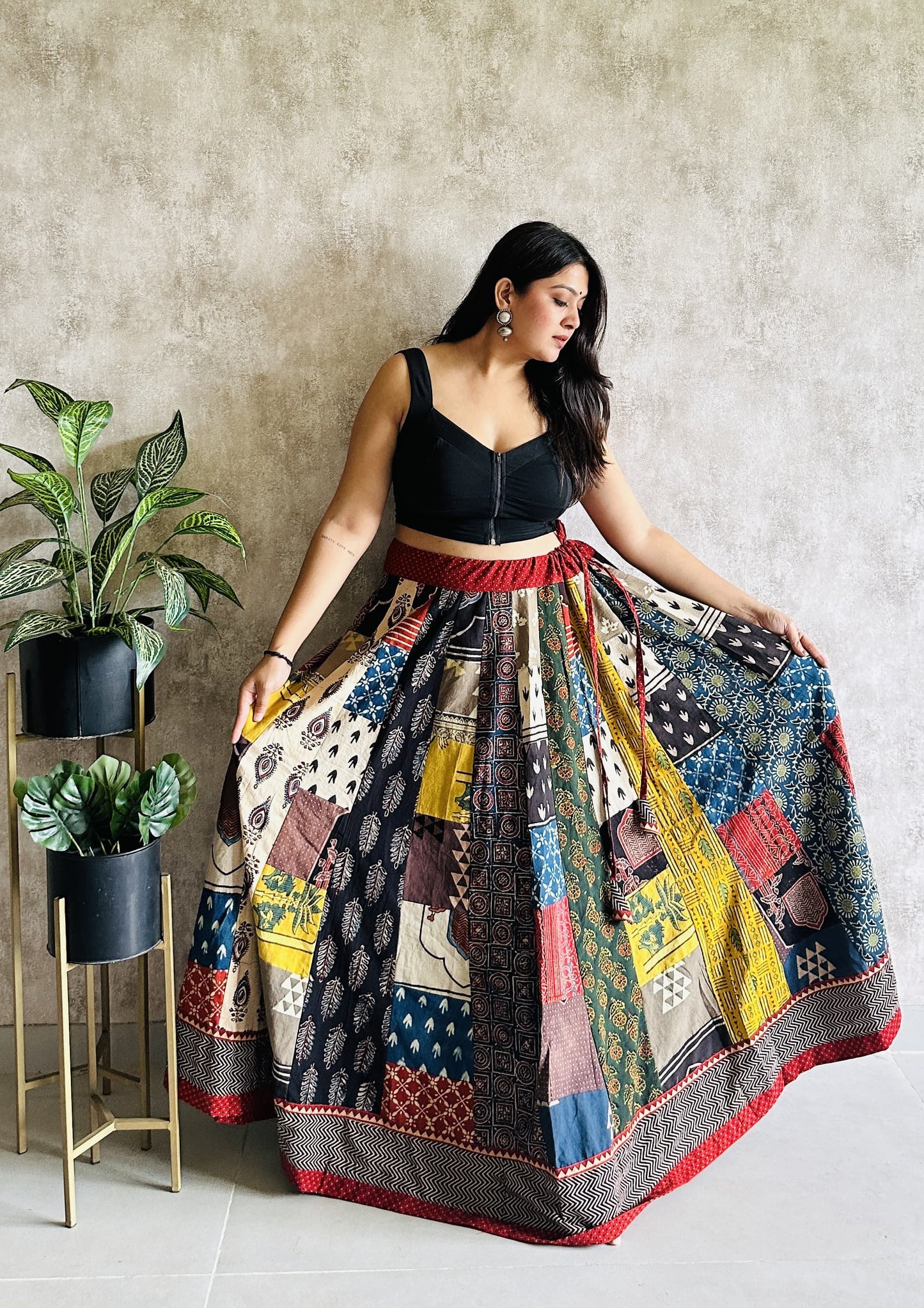 Ajrakh Handblock Print Cotton Skirt – Natural Dyed Tukdi Kali Design