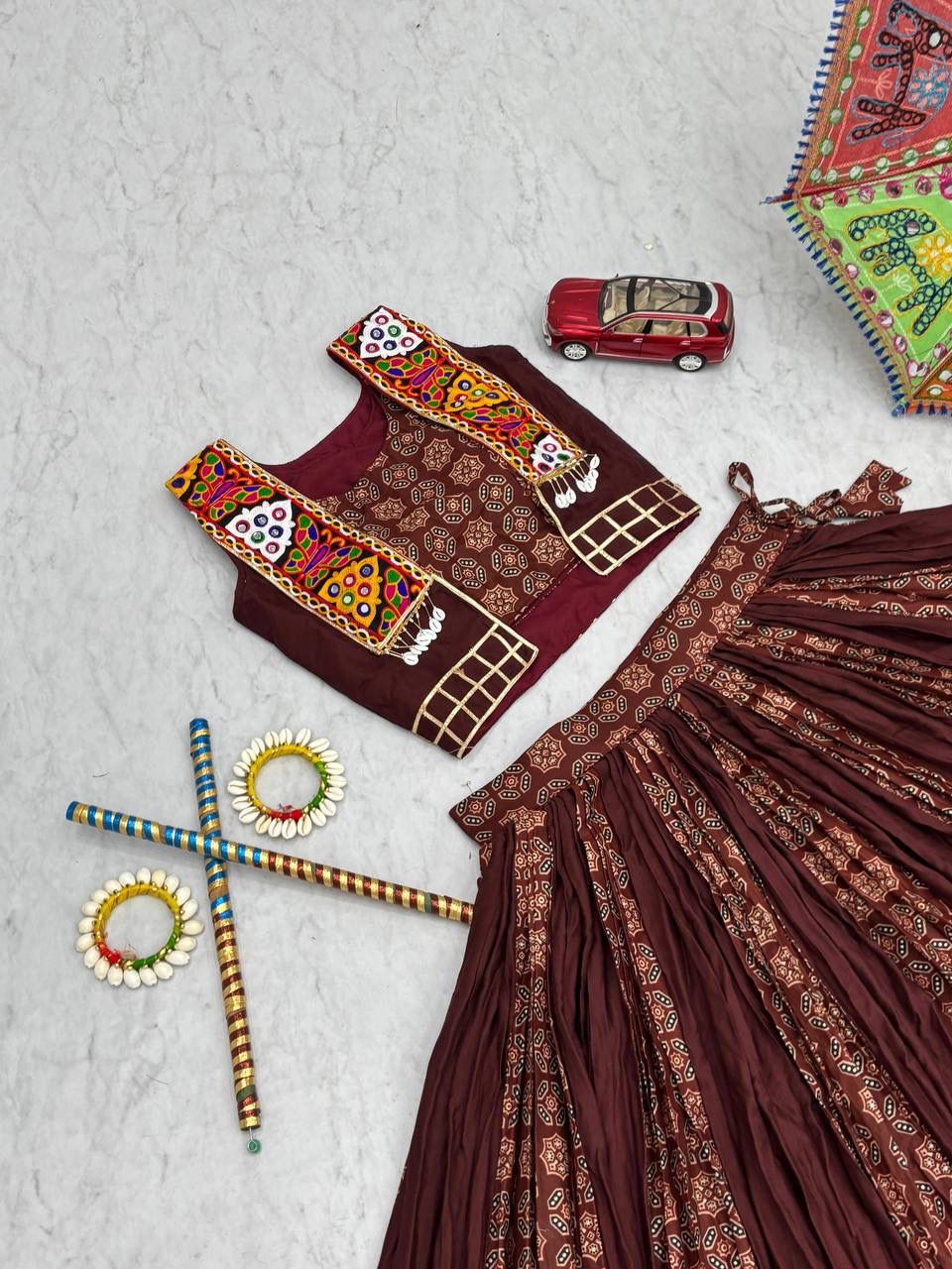 Navratri Cotton Lehenga Choli with Jacket – Ajrakh Print & Gamathi Work