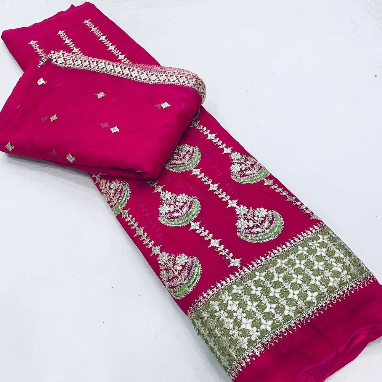 Exquisite Pure Tissue Fabric with Cutdana & Sequins Embroidery – 46