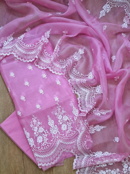Exclusive Banarasi Organza Silk Embroidered Suit – 3 Piece Set