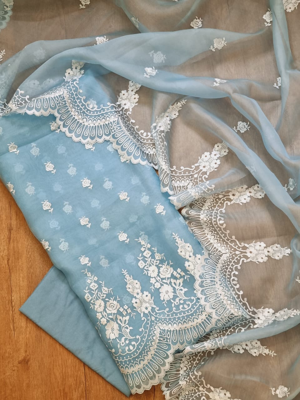 Exclusive Banarasi Organza Silk Embroidered Suit – 3 Piece Set
