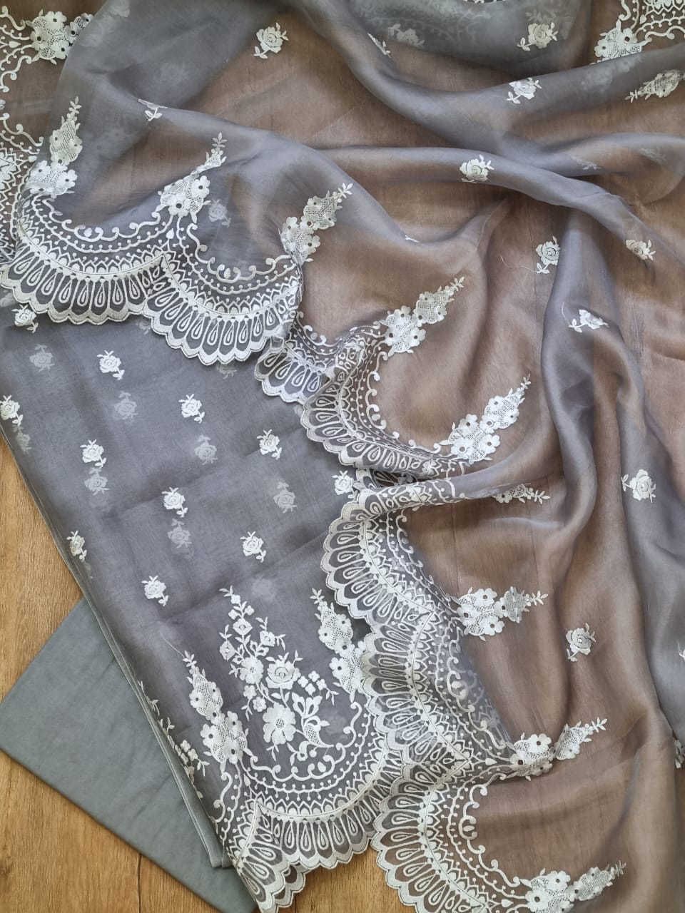 Exclusive Banarasi Organza Silk Embroidered Suit – 3 Piece Set