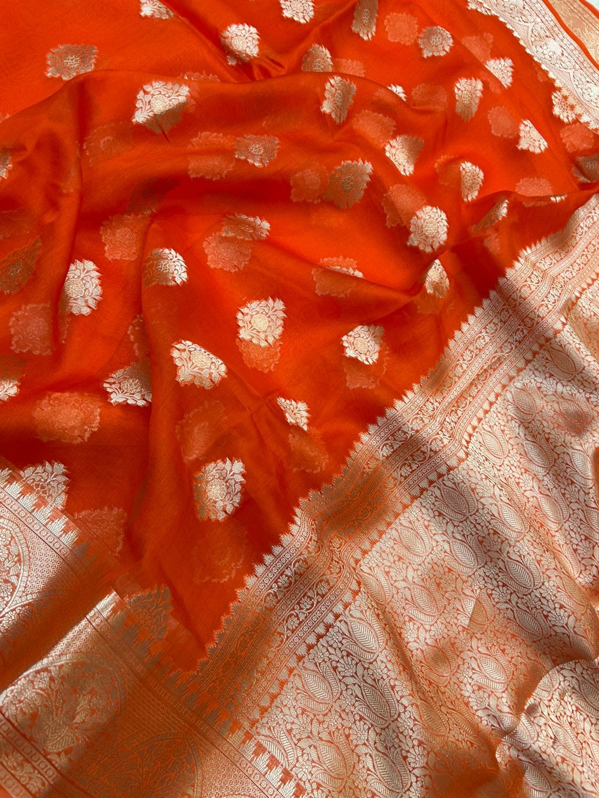 Pure Organza Silk Banarasi Saree with Golden Zari