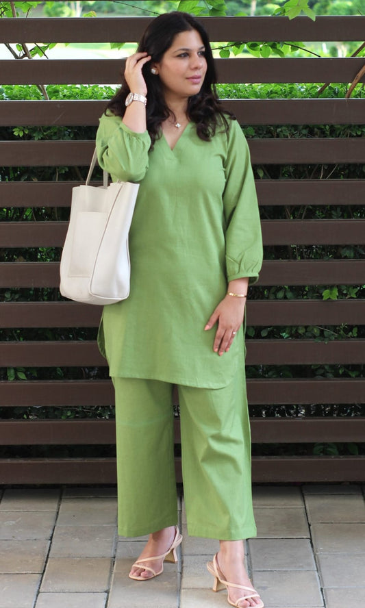 Monochrome Cotton Slub Pant Set