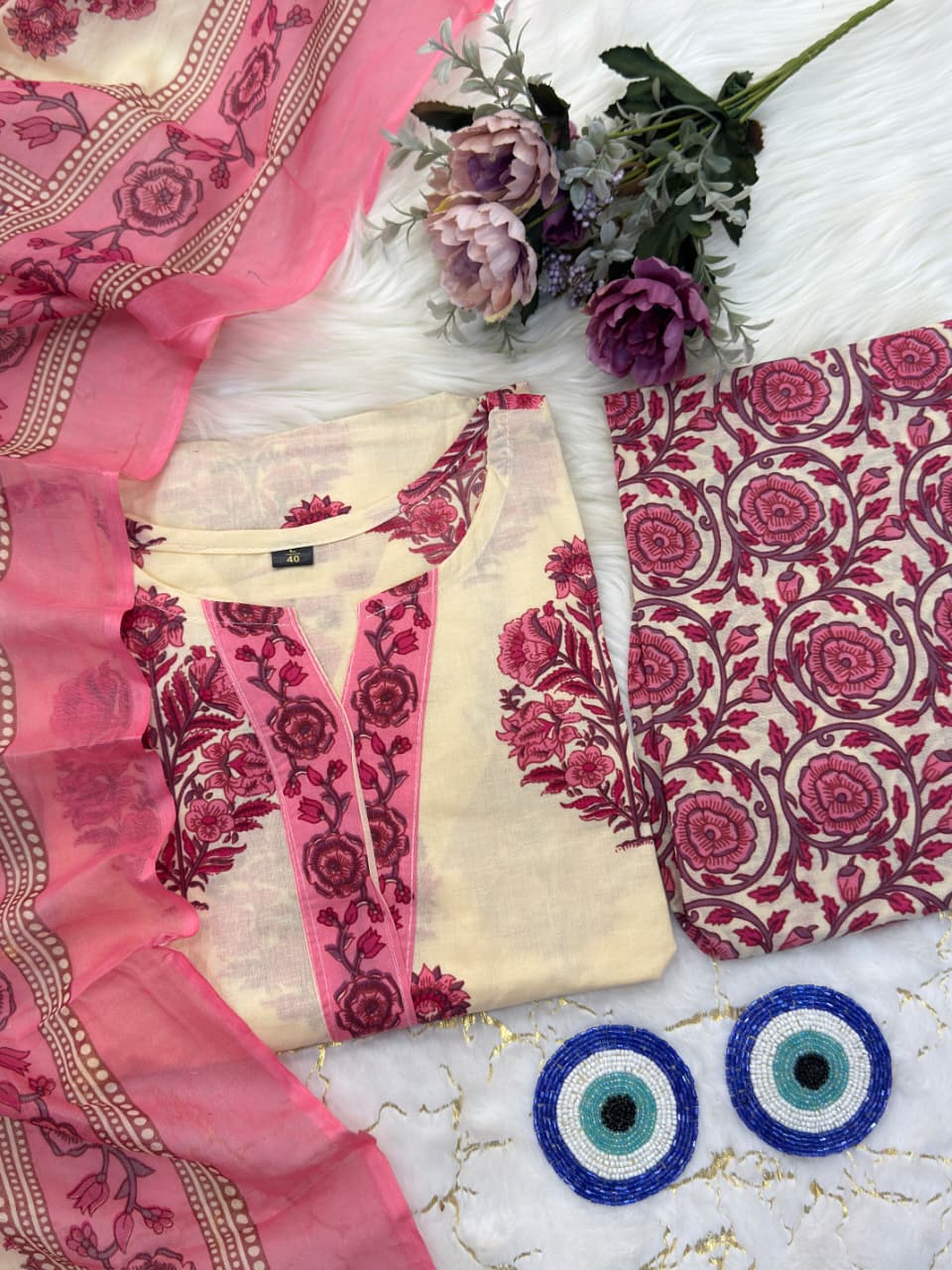 Festive Mal Cotton 3-Piece Cord Set with Dupatta