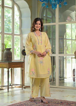 Premium Cotton Embroidered Coord Set – Kurta & Pant with Lace Detailing