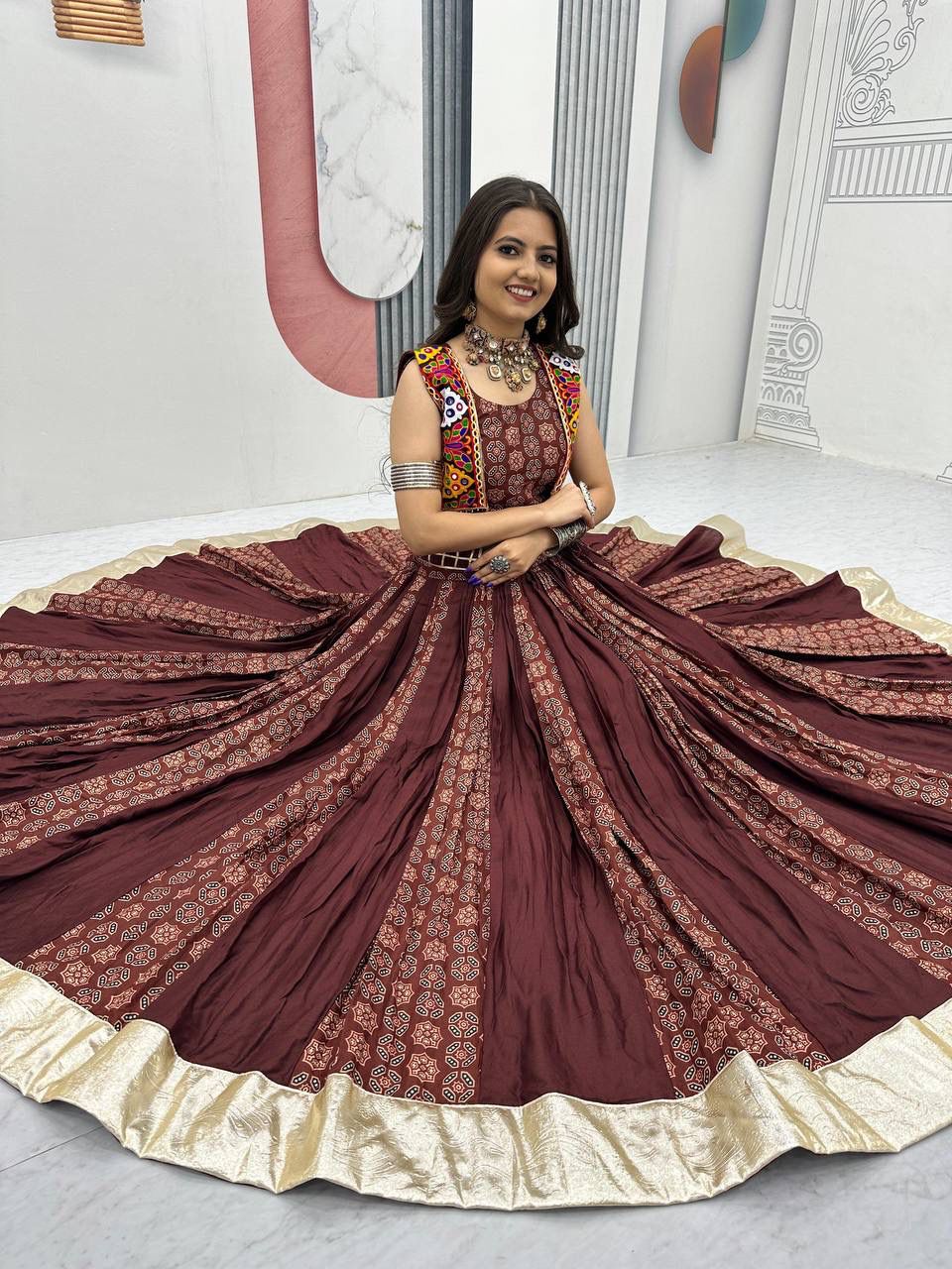 Navratri Cotton Lehenga Choli with Jacket – Ajrakh Print & Gamathi Work